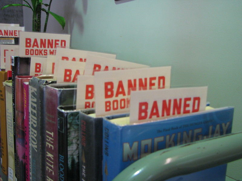 A library in California creates a book display highlighting popular books that have been banned by some.