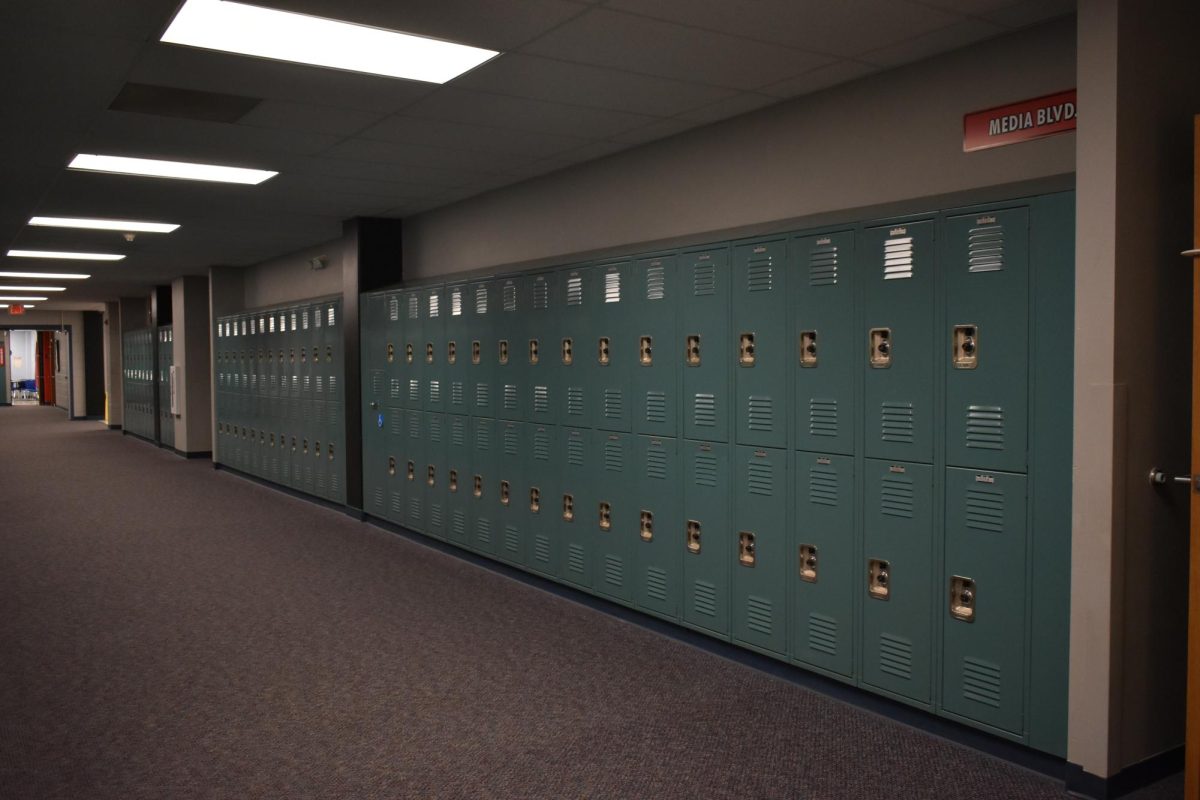 Rows of unused lockers that would have been assigned to Voyager students line the upstairs hallway near the library.